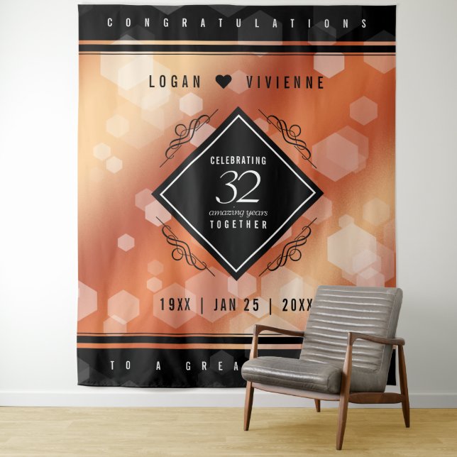 Tenture Élégant 32e Anniversaire de Mariage en Bronze (En situation)