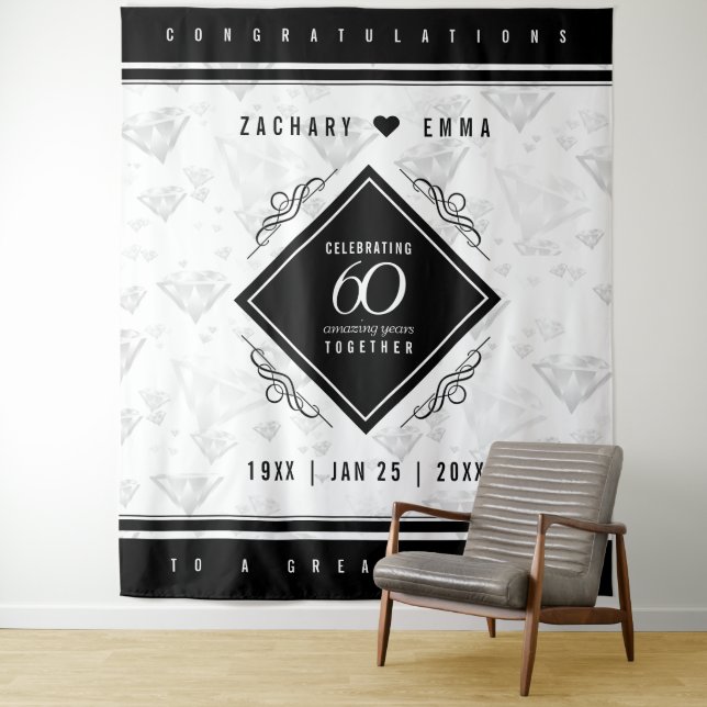Tenture Élégant 60e anniversaire de Mariage de diamant (En situation)