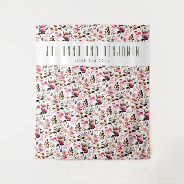 Tenture Élégant aquarelle rose verdure mariage personnalis (Devant)