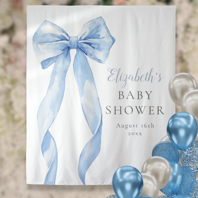 Tenture Elégant Baby shower bleu Bow arrière-plan photo (Elegant Blue Bow Baby Shower Photo Backdrop)