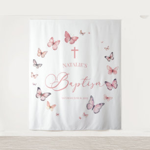 Tenture Élégant Baptême Papillon rose doux