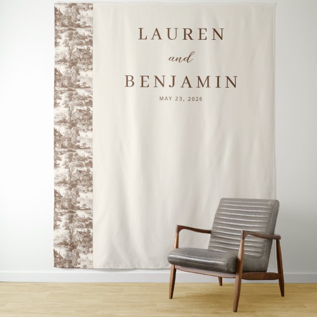 Tenture Elegant Beige Tree and House Border (En situation)