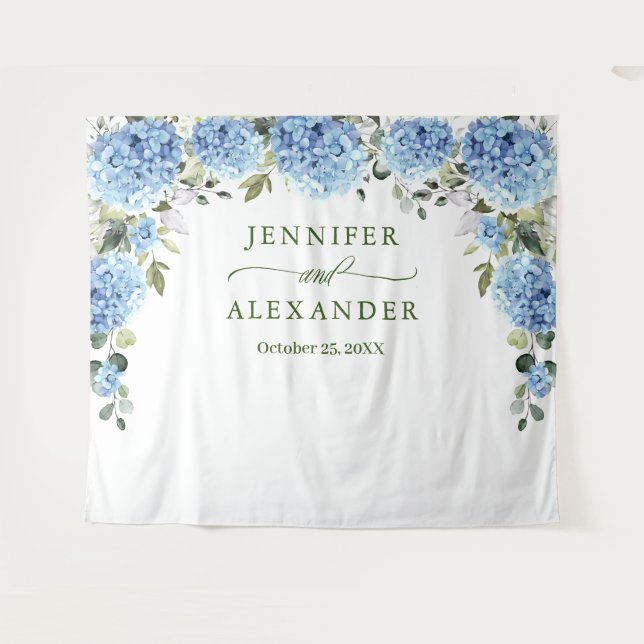 Tenture Elégant bleu Hydrangea Mariage photo fond (Devant (Horizontal))