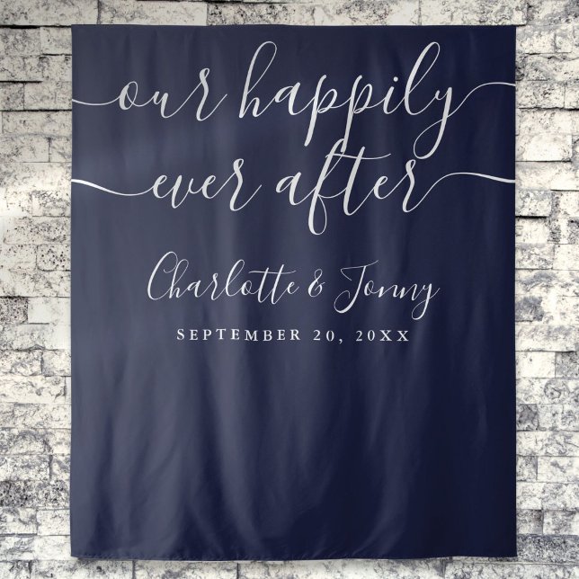 Tenture Elégant bleu marine Mariage photo fond (Elegant Navy Blue Wedding Photo Backdrop)