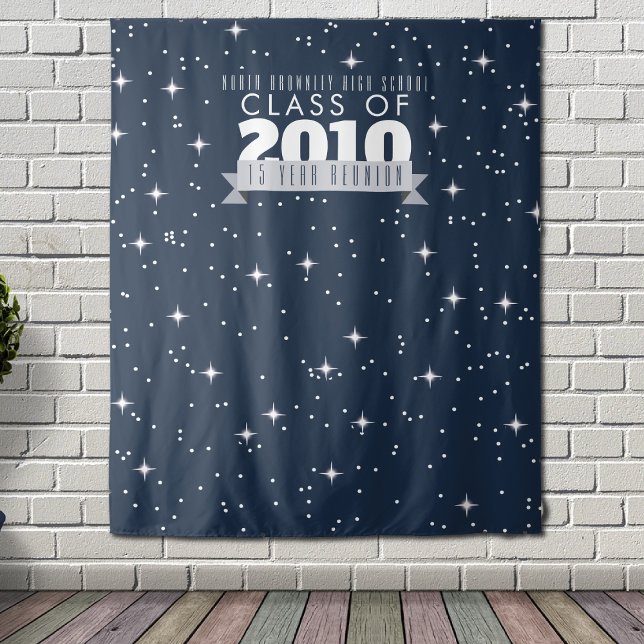 Tenture Elégant, bleu Scolaire Retrouvailles fond photo (Elegant blue reunion photobooth backdrop)