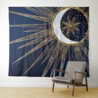 Elégant Blue Gold Sun Moon Mandala