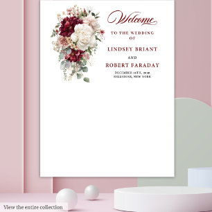 Tenture Elégant Boho Bourgogne Rose blanche Mariage fond