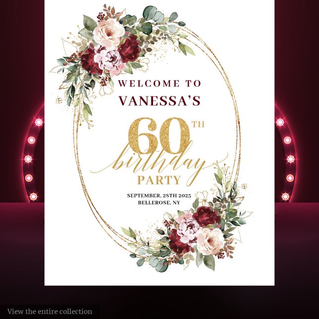 Tenture Elegant Boho Burgundy Eucalyptus 60th Birthday  (Elegant Boho Burgundy Eucalyptus 60th Birthday Banner

)