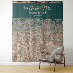 Tenture Elégant Champagne Mariage Turquoise Monogramme Con