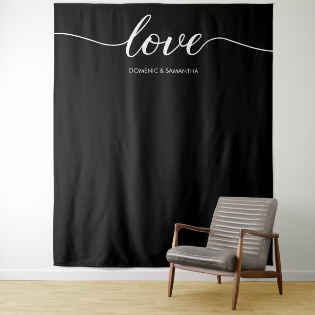Tenture Elegant Chic Black Love Script Mariage fond de scè (En situation)