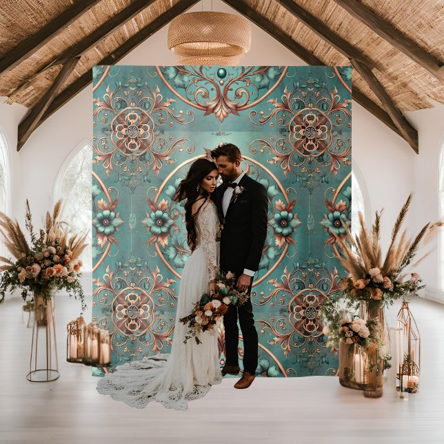 Tenture Élégant Cuivre Turquoise bague florale Formelle (Créateur téléchargé)