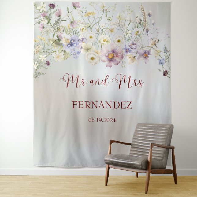 Tenture Elégant Floral Automne M. et Mme Mariage Contexte (En situation)
