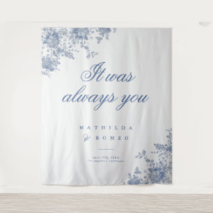 Tenture Élégant Français Vintage bleu Floral Jouy Mariage