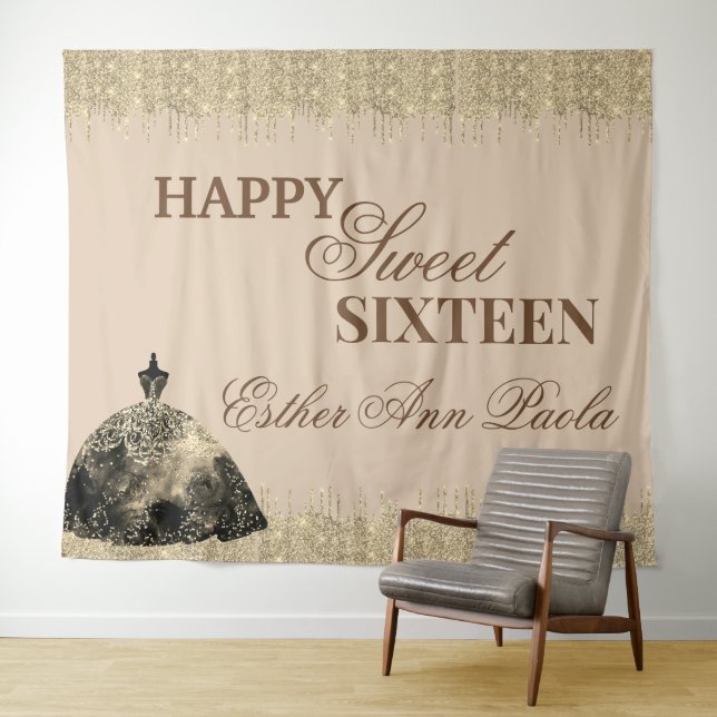 Tenture Elégant Glam Gold Brown Parties scintillant douce  (En situation (horizontale))