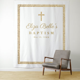 Tenture Elegant Gold Cross Baptism Photo Booth fond