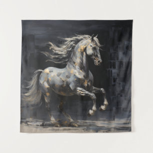 Tenture Elégant Gris Abstrait avec Cheval baroque d'or