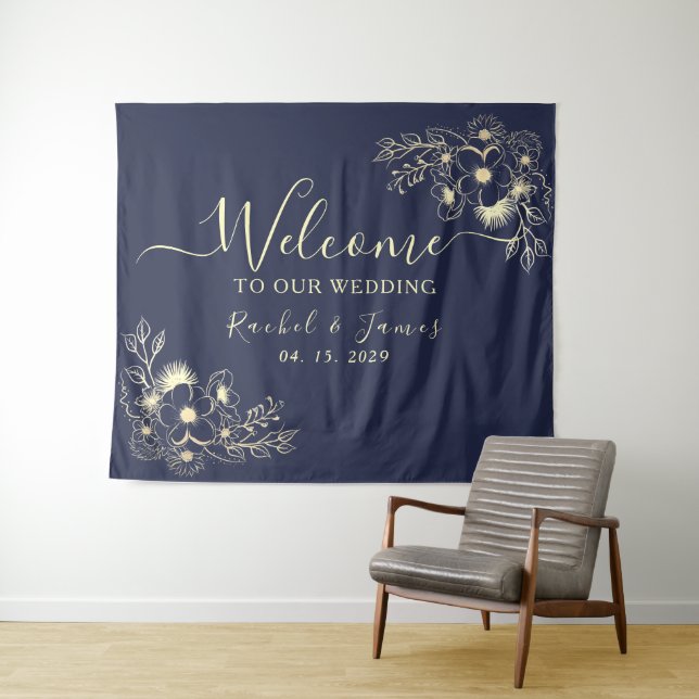 Tenture Elégant Mariage bleu de la marine arrière-plan (En situation (horizontale))
