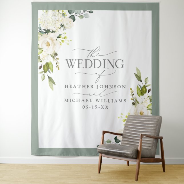 Tenture Elégant Mariage d'aquarelle gris blanc vert (En situation)