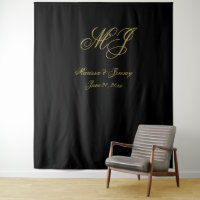 Élégant Mariage de script de monogramme en or noir