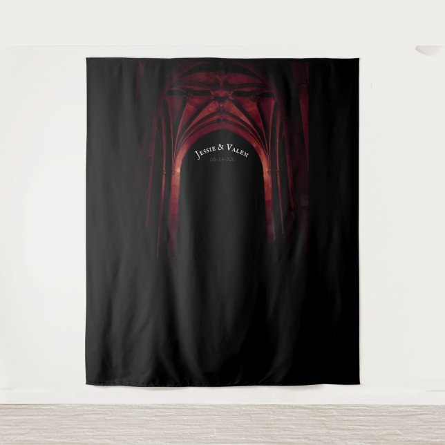 Tenture Élégant Mariage Noir Rouge Arche Gothique (Devant)