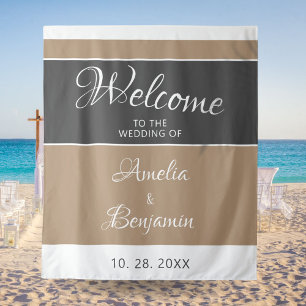 Tenture Elégant Mariage Simple Gris Beige Écriture Bienven