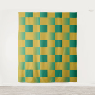 Tenture Élégant motif à damiers en vert et or