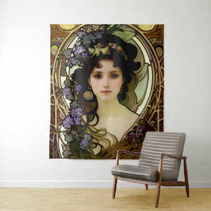 Tenture Elégant Mucha Style Portrait d'une belle femme