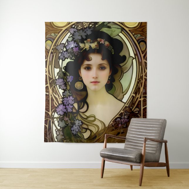 Tenture Elégant Mucha Style Portrait d'une belle femme (En situation)