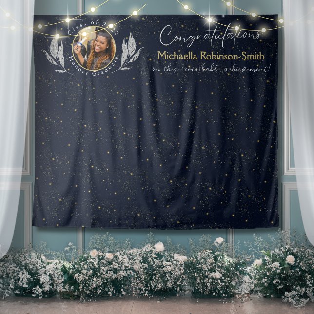 Tenture Elegant Navy Gold Félicitations Graduation Party (Créateur téléchargé)