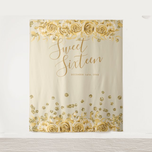 Tenture Élégant Or Douce 16 Paillettes Confettis Floral (Devant)