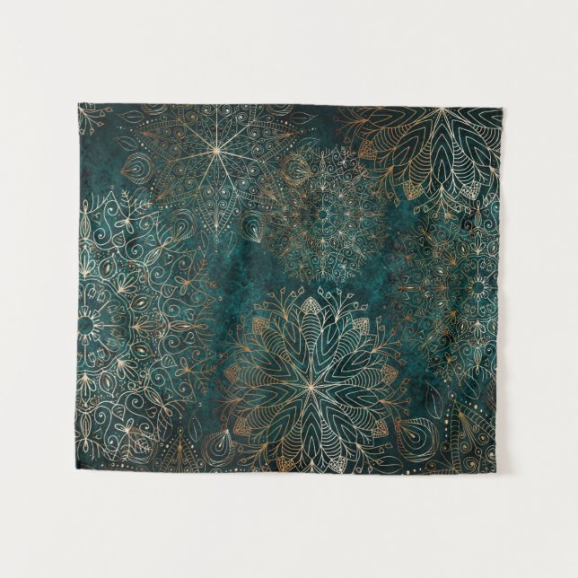 Tenture Elégant or et Turquoise vert Floral Mandala Motif (Devant (Horizontal))