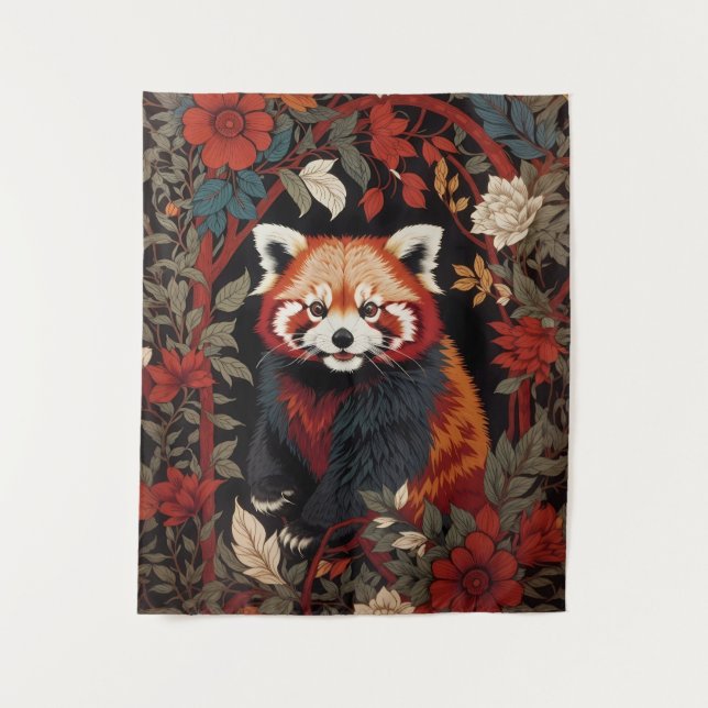 Tenture Élégant Panda Rouge William Morris Inspiré Floral (Devant)