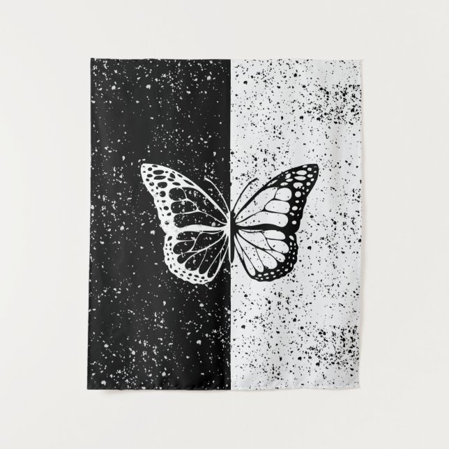 Tenture Élégant Papillon Stars Noir Blanc Jour et nuit (Devant)