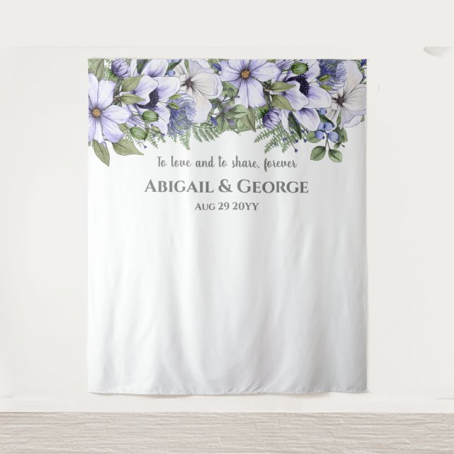 Tenture Élégant Périwinkle Floral Photo fond Mariage (Devant)