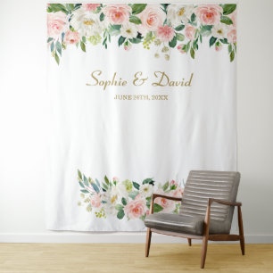 Tenture Elégant rose Fleurs Mariage Photo Booth fond