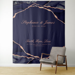 Tenture Élégant Rose Gold Feuille de Navy Blue Agate Maria