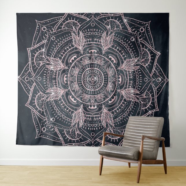 Tenture Elégant Rose Gold Mandala Gray Nebula Design (En situation (horizontale))