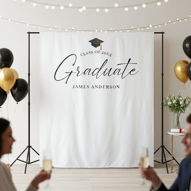 Tenture Elegant Script Graduation Party Photo Backdrop (Créateur téléchargé)