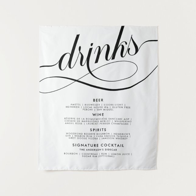 Tenture Elegant Script Wedding Drinks Bar Menu Poster (Devant)