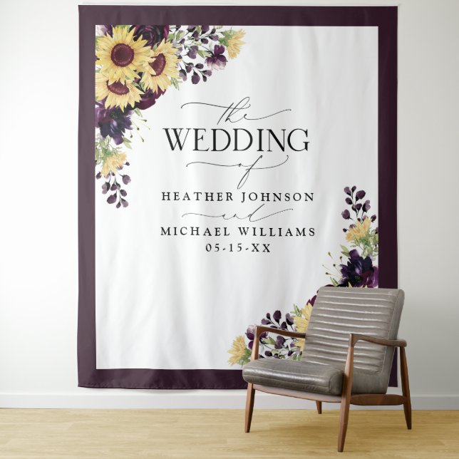 Tenture Élégant Tournesol Pourpre Aquarelle Mariage (En situation)