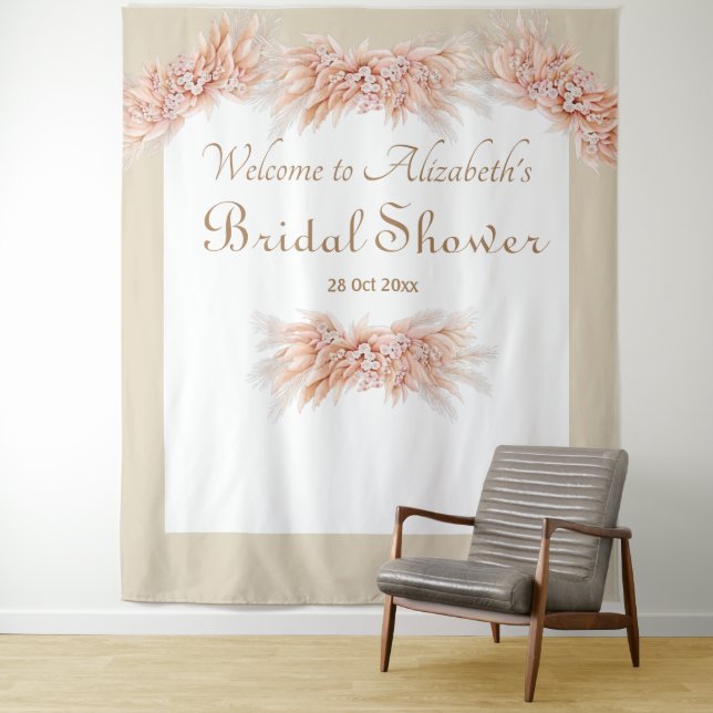 Tenture Elégante aquarelle fleurie nuptiale douche beige (En situation)