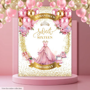 Tenture Élégante bannière Sweet sixteen rose robe or Ballo