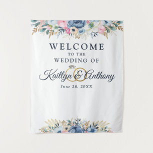 Tenture Élégante Bienvenue de Mariage Floral Aquarelle