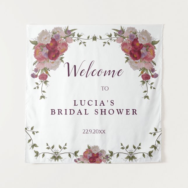 Tenture Élégante Bienvenue pour une Fête de Mariage Floral (Devant)