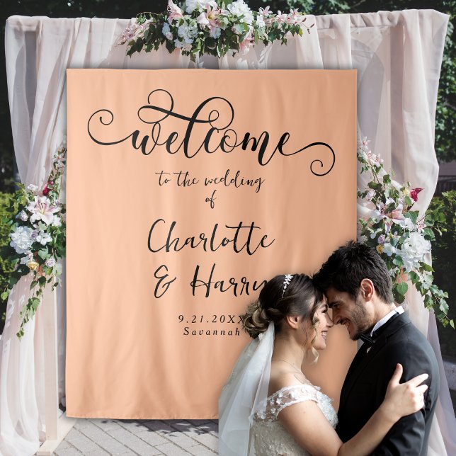 Tenture Élégante calligraphie Mariage tendance Peach Conte (Créateur téléchargé)
