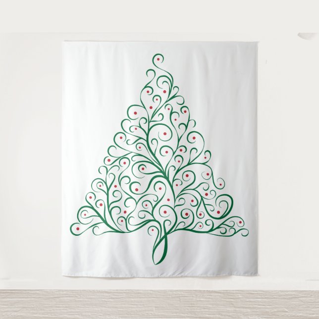 Tenture Élégante calligraphie rouge et verte Arbre de Noël (Devant)