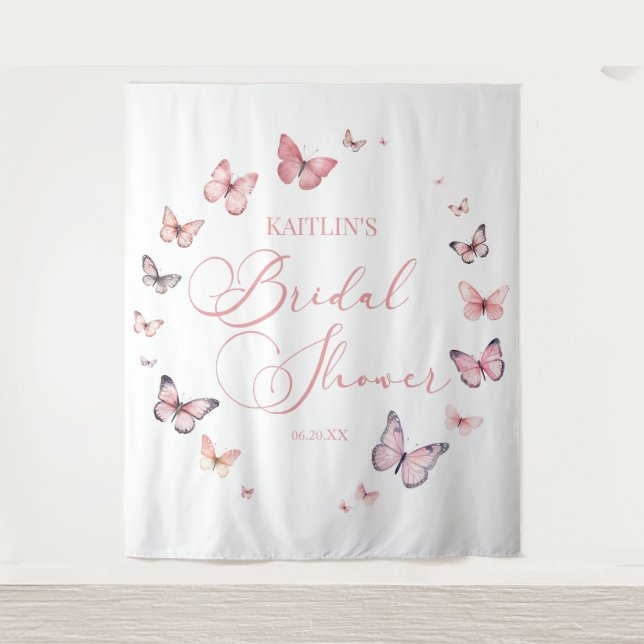 Tenture Élégante Fête des mariées papillon rose doux (Devant)