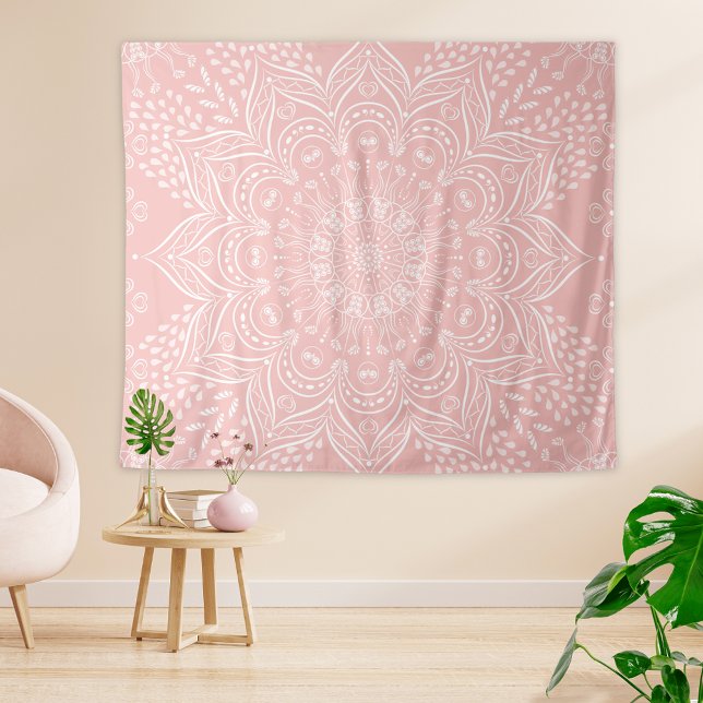Tenture Elégante fille Boho clair Mandala rose (Boho Light Pink Tapestry Elegant Mandala)