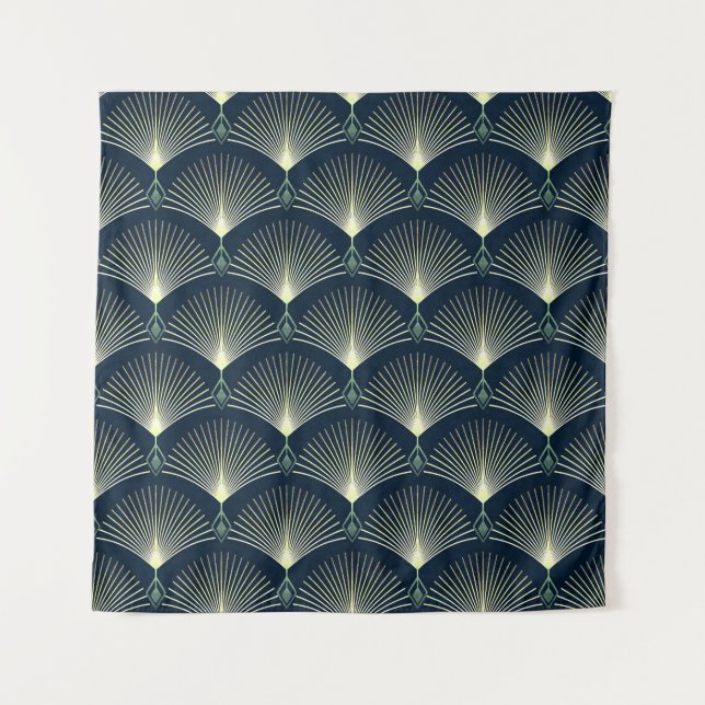 Tenture Elégante Géométrie : Bleu Art Déco. (Devant)