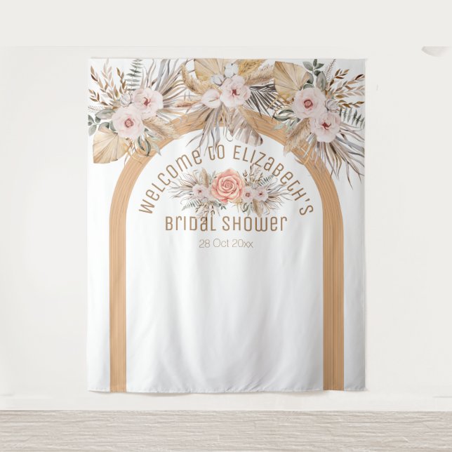Tenture Elégante pampas herbe beige floral douche nuptiale (Devant)